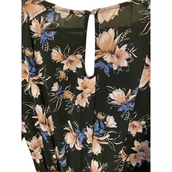 One Clothing Floral Romper Small Black Purple Ruffle Hem Long Sleeve Indie Boho - Picture 6 of 7